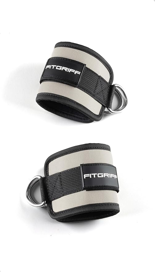 Fitgriff® Ankle Straps V1 for Cable Machine (2 Pieces) - Gym Workout Equipment - Leg Pulley Attachment, Kickback Straps