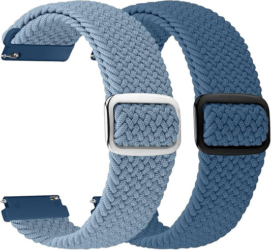 2 Pack Quick Release Braided Bands - 18mm 19mm 20mm 22mm 24mm Solo Loop Adjustable Soft Band for Women Men