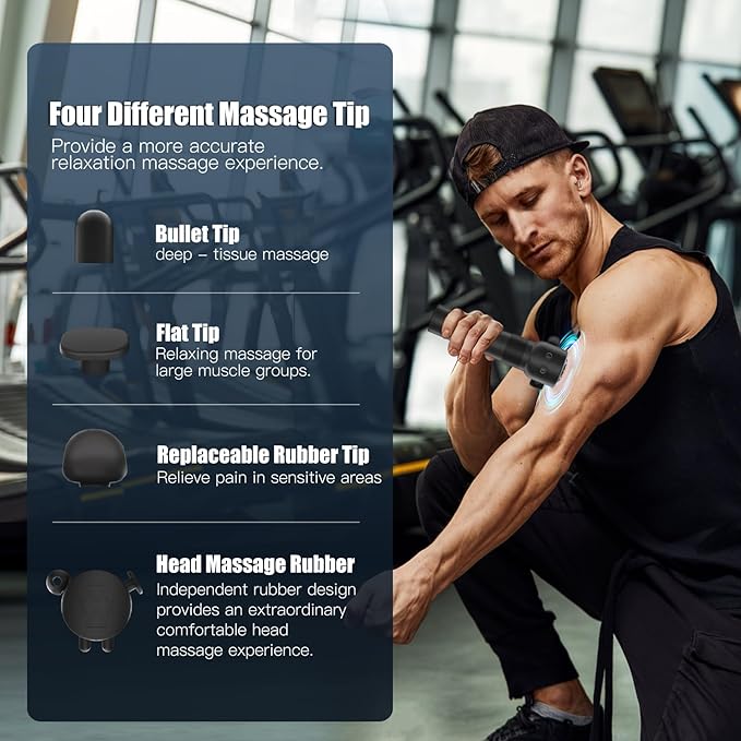 Massage Gun, Deep Tissue Back Massage for Athletes for Pain Relief, Percussion Massager with 3 Massages Heads & 8500 RPM Brushless Motor, Gifts for Muscle,Black