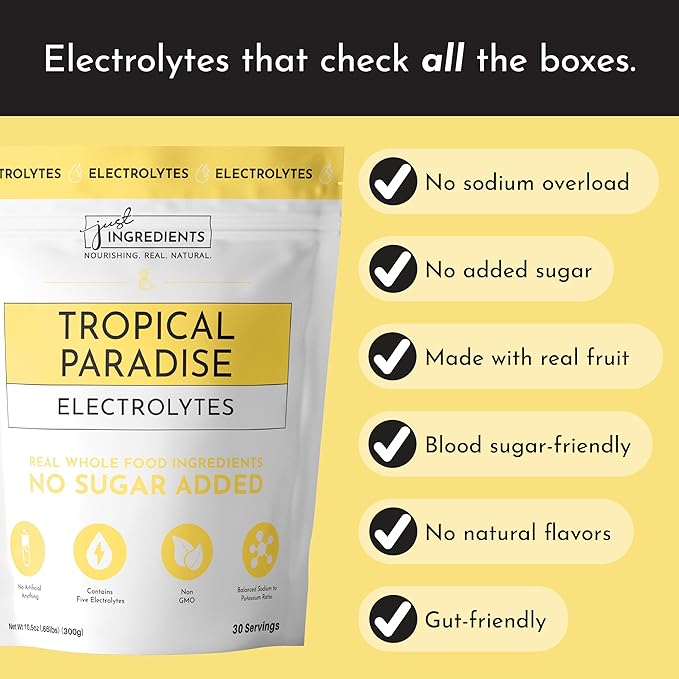 Tropical Paradise Electrolytes – 30‑Serving Hydration Drink Mix with Coconut Water, Sea Salt, and Trace Minerals – Supports Hydration, Recovery, and Electrolyte Balance*