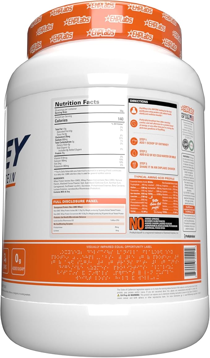 EHP Labs OxyWhey Whey Protein Isolate – 25g High Protein, Low Carb, Sugar Free Meal Replacement – Lean Whey Powder for Muscle Recovery – Non-GMO, Gluten Free – 25 Serves – Peanut Butter Puffs