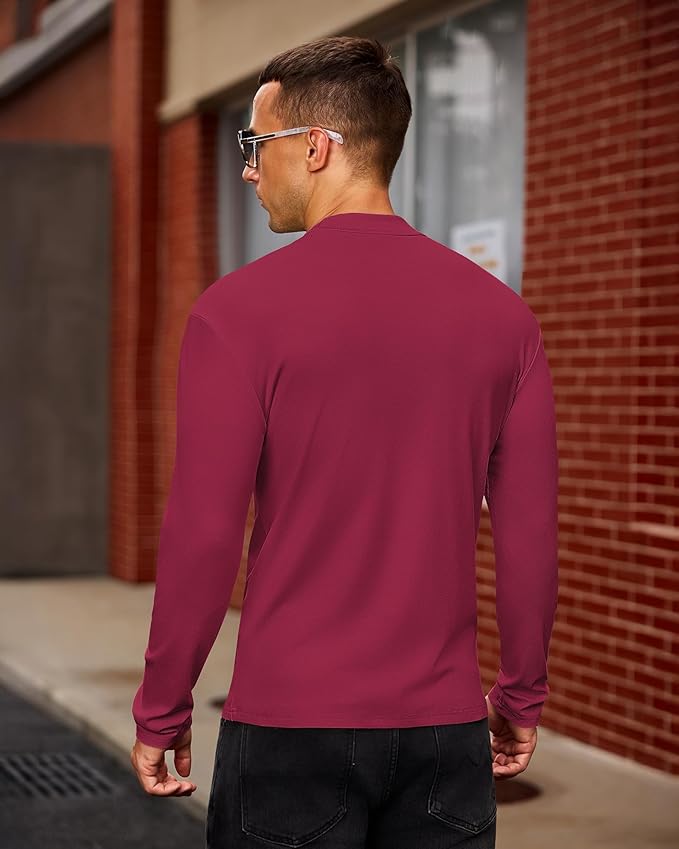 Mens Casual Mock Turtleneck Long Sleeve Basic Lightweight Slim Fit Pullover Tops Ribbed Thermal Undershirts