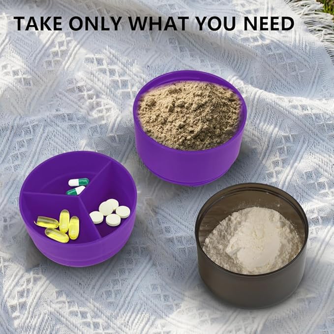 Shaker Bottle, Leak Proof Shaker Bottle for Protein Mixes,16oz 3 Layer Twist Off Cup with Pill & Supplement Storage, Gym Sports Cup for Protein Powder, Purple