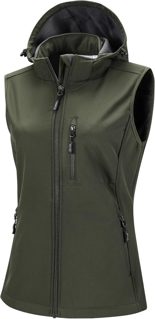 33,000ft Women's Hooded Lightweight Softshell Vest Fleece Lined Windproof Zip Up Sleeveless Jacket for Hiking Golf Running