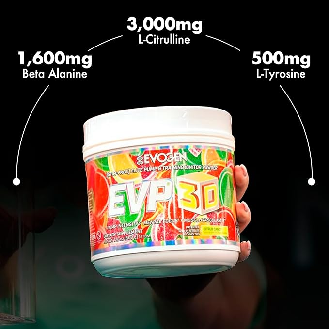 Evogen EVP 3D - Stim Free Pre Workout Powder for Men & Women | Sugar Free Non Stim Preworkout with Beta Alanine and Creatine for Energy & Pump | Citrus Candy | 40 Servings