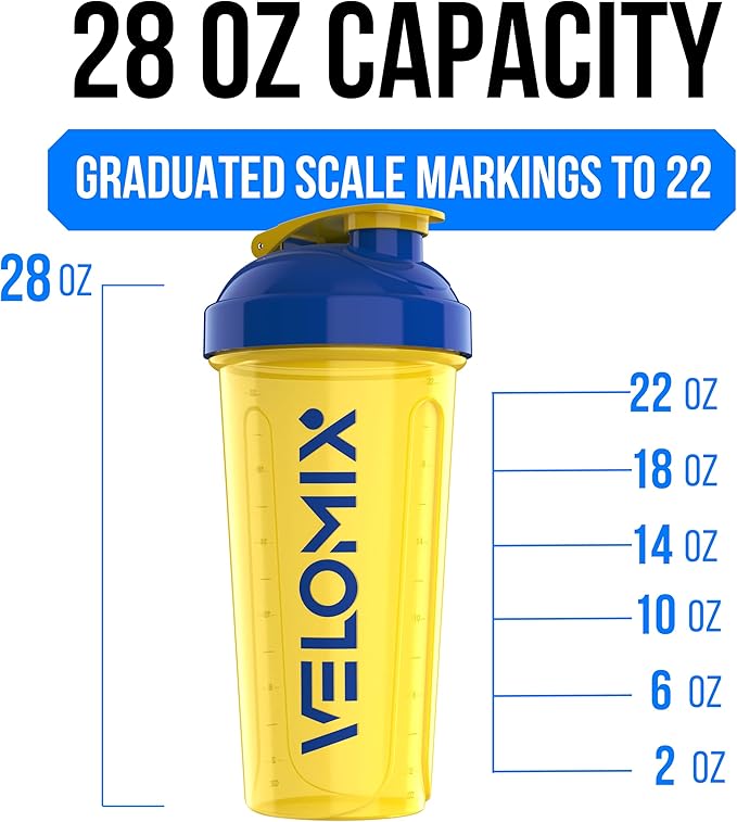 VELOMIX -2 Pack- 28 oz Protein Shaker Bottles for Protein Mixes - 2x Wire Whisk | Leak Proof Shaker Cups for Protein Shakes | Protein Shaker Bottle Pack (Stand Strong Pack)