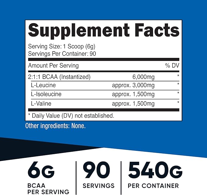 Nutricost BCAA Powder 2:1:1 (90 Servings, No Flavor Added) - Branched Chain Amino Acids