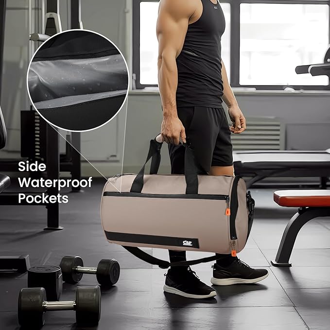 C&F BOGMOST Small Travel Duffel Bag,Compact Sports Small Gym Bag with Shoes Compartment,Lightweight Duffel Bag for Men & Women,Personal Item Travel Bag Weekender Bags for Travel Sports Gym -Khaki