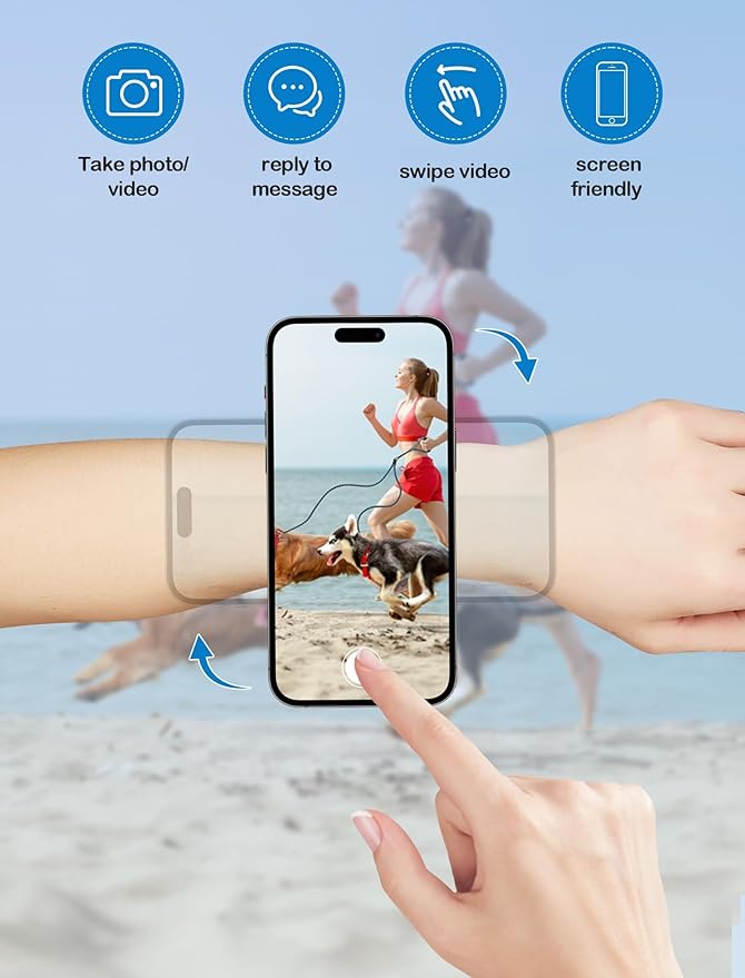 TOPGO Magnetic Running Phone Holder for iPhone, HD Mirror & Extendable Anti-Drop Rope for Gym/Yoga, 360° Rotatable Wrist Phone Holder, Fits iPhone 16 Pro & Android (Black, 2 Straps)