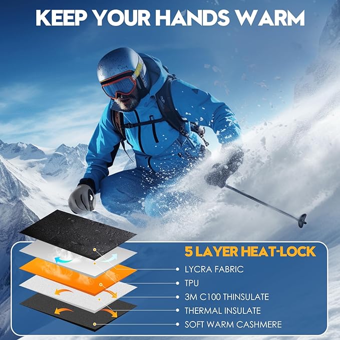 Bruvoalon Winter Gloves for Women & Men, 3M Thermal Insulation, Lycra Fabric, Windproof, Touchscreen, Anti-Slip, Cold Weather