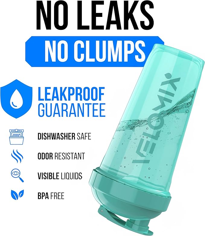 VELOMIX -2 Pack- 28 oz Protein Shaker Bottles for Protein Mixes - 2x Wire Whisk | Leak Proof Shaker Cups for Protein Shakes | Protein Shaker Bottle Pack (Black/Turquoise)