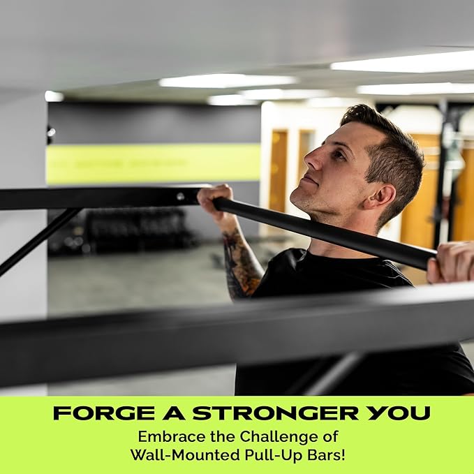 Rage Fitness Heavy-Duty Wall Mounted Pull Up Bar - 500 lbs Weight Capacity | Maintain Upper Body Strength & Core Stability | Space Efficient Steel Chin Up Black Bar for Home & Gym Versatile Workouts