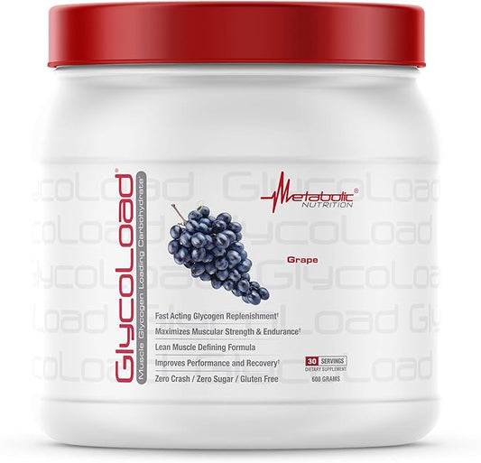 Metabolic Nutrition, Glycoload, 100% Micronized Cyclic Cluster Dextrin Carbohydrate Powder, Muscle Glycogen Loading Carbohydrate, Pre Intra Post Workout Supplement, Grape, 600 gm (30 ser)