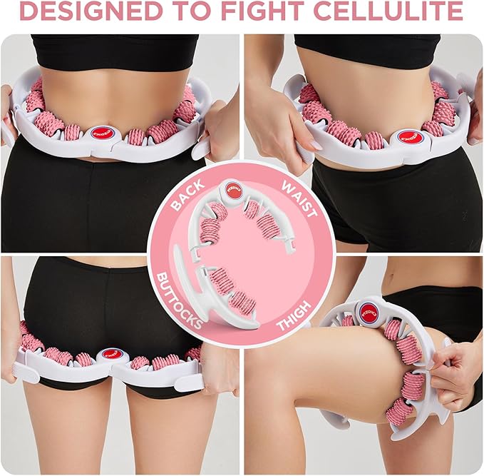 Cellulite Massage Tool Muscle Roller - Deep Fascia Massager & Dimpled Skin Remover for Legs, Thighs & Buttocks - Anti-Cellulite Roller, Smooth Skin, Pain Reliefs (Pink)