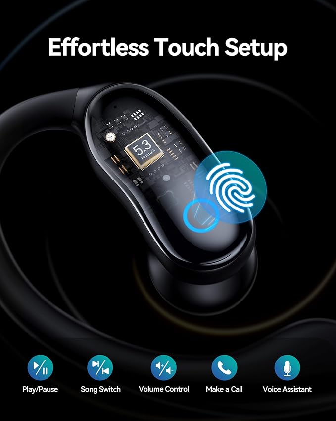 Active Noise Canceling Ear Buds Wireless Earbuds 96hrs Playback Bluetooth Headphones IPX7 Waterproof Stereo Bass Over-Ear Earphones with Earhooks Microphone LED Battery Display for Sports Workout