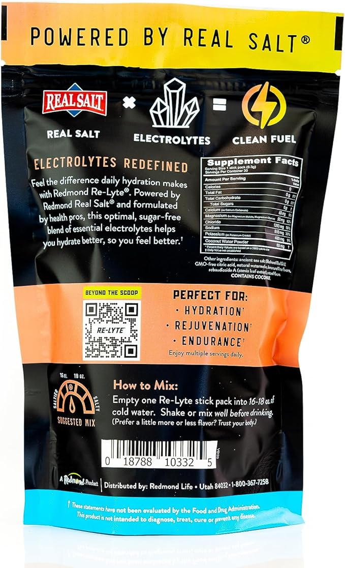 REDMOND Re-Lyte Hydration Electrolyte Powder Mix, Watermelon Lime (30 Stick Packs)