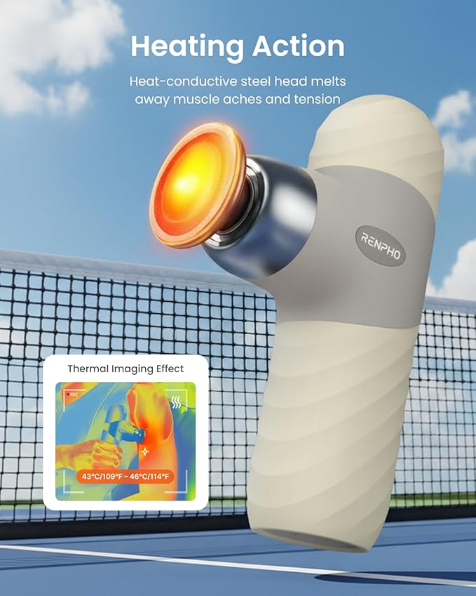 RENPHO Mini Thermal Massage Gun with Heat, Portable Deep Tissue Percussion Massager, Color Silicone Sleeves Travel Size with Carry Case