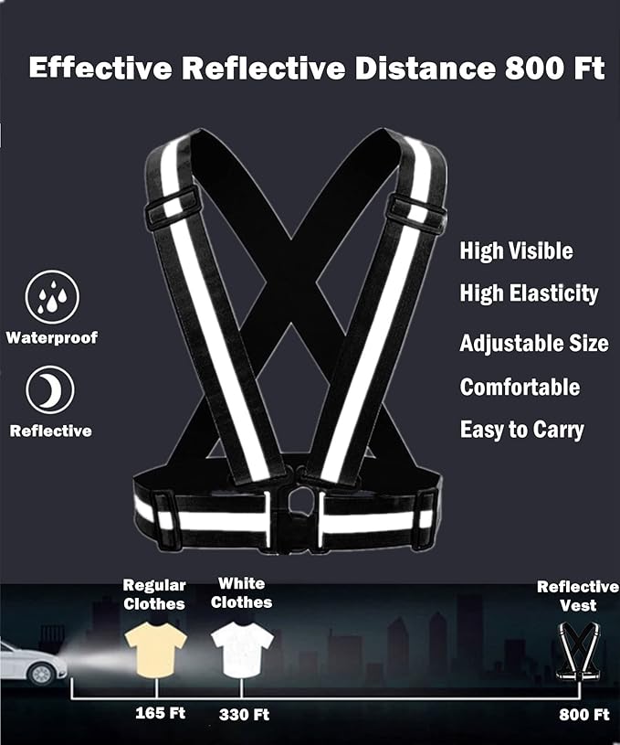 Reflective Running Vest 2-10 Pack, High Visibility Reflective Gear Night Cycling Safety Vest Strap for Men Women Kids