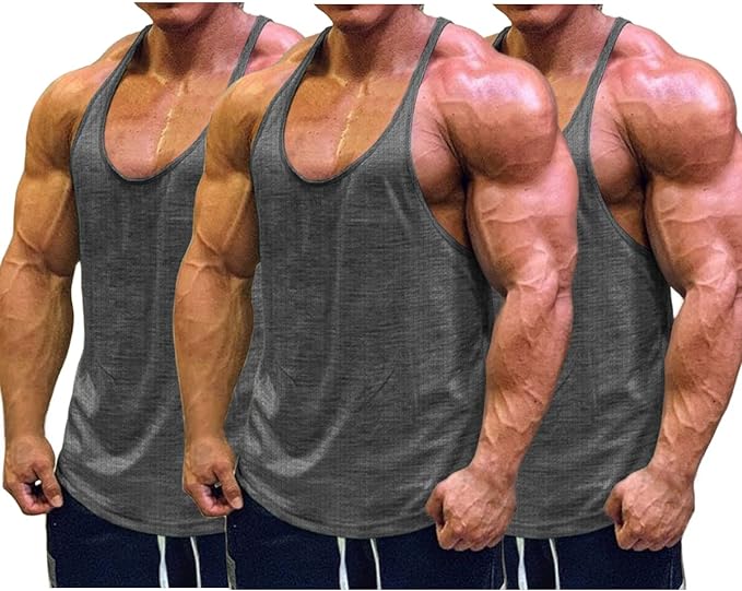 Muscle Cmdr Men's Bodybuilding Stringer Tank Tops Y-Back Gym Fitness Workout Training Running T-Shirts Athletic Quick Dry Top