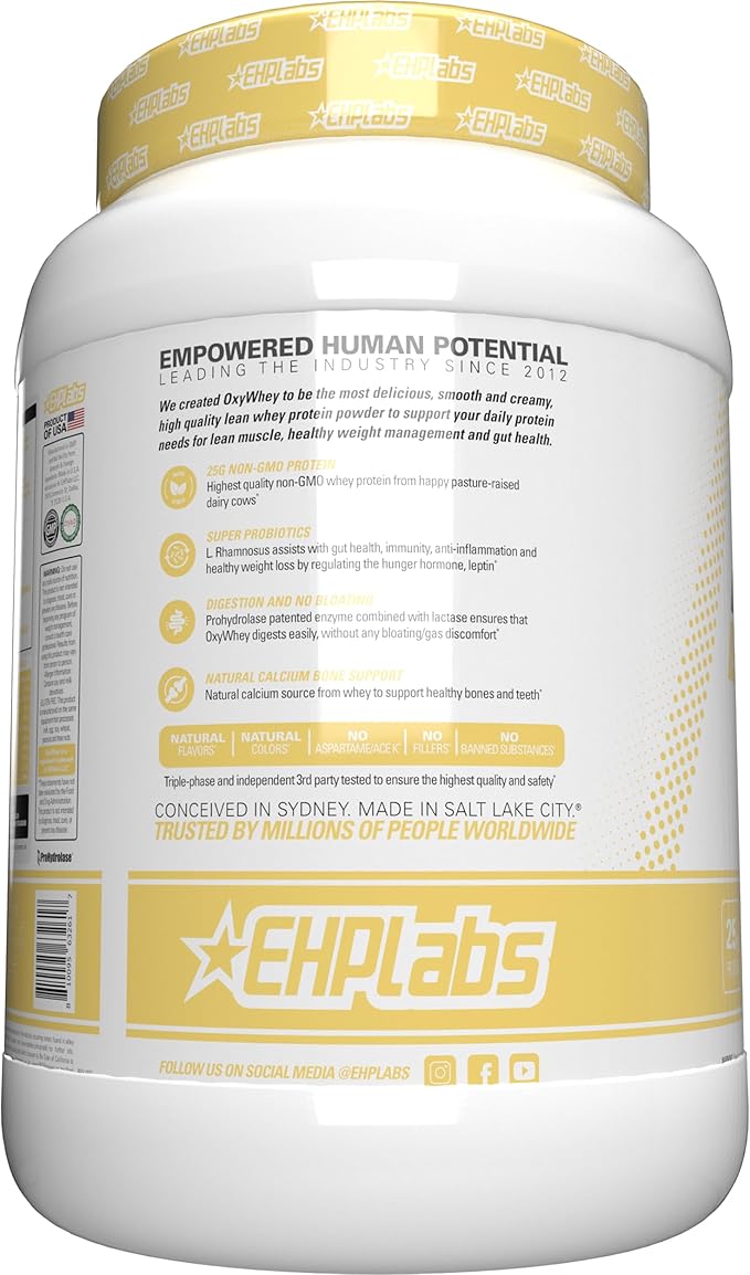 EHP Labs OxyWhey Whey Protein Isolate – 25g High Protein, Low Carb, Sugar Free Meal Replacement – Lean Whey Powder for Muscle Recovery – Non-GMO, Gluten Free – 25 Serves – Banana
