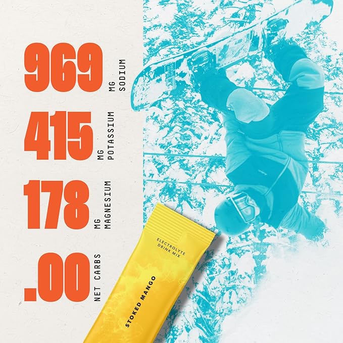 SALTT Electrolytes Powder Flavored Drink Mix - Stoked Mango - 30 Hydration Packets - Magnesium, Potassium, Sodium, Trace Minerals - Zero Sugar & Gluten Free - Travel Essentials