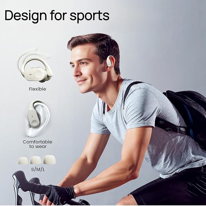 Wireless Earbuds Bluetooth Headphones, 80H Battery with Charging Case, Bluetooth 5.3, Physical Buttons, Real-Time Translation APP, Sport Ear Hooks for Running/Gym/Travel (White)