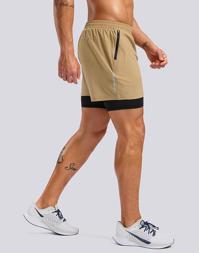 Pudolla Men's 7" Running Shorts with Zipper Pockets Quick Dry 2 in 1 Workout Gym Shorts with Liner for Tennis Yoga Training