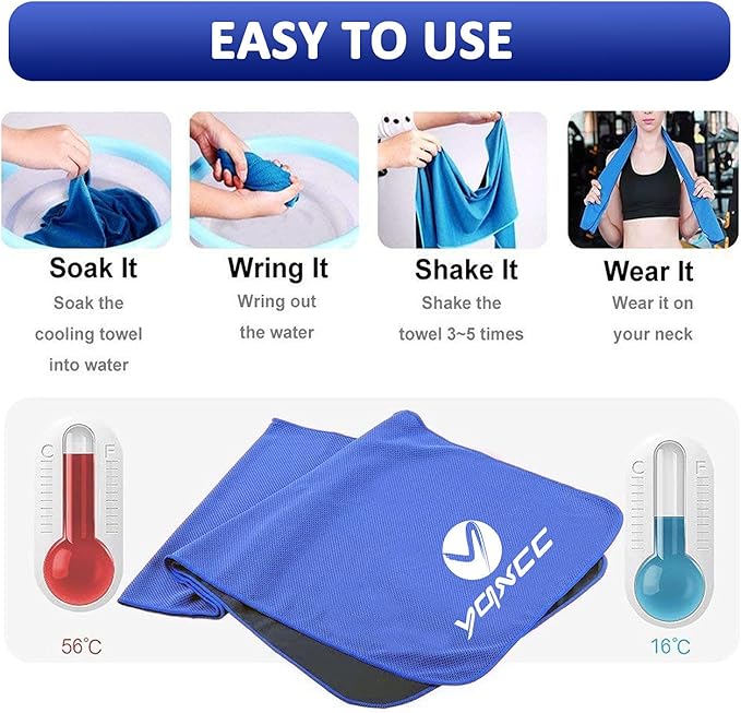 YQXCC 4 Pack Cooling Towels | 40"x12" | Cool for Neck and Face | Microfiber Soft Breathable Chilly | for Yoga, Sport, Golf, Gym, Camping, Running & More Activities