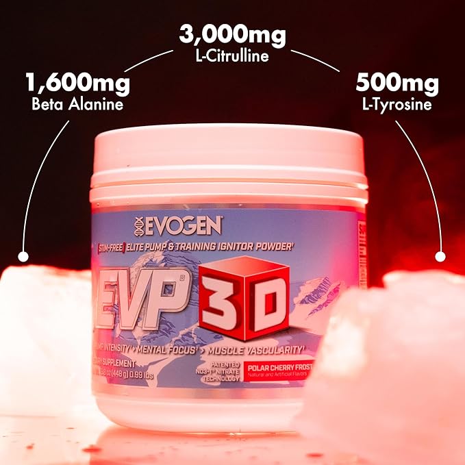 Evogen EVP 3D - Stim Free Pre Workout Powder for Men & Women | Sugar Free Non Stim Preworkout with Beta Alanine and Creatine for Energy & Pump | Polar Cherry Frost | 40 Servings