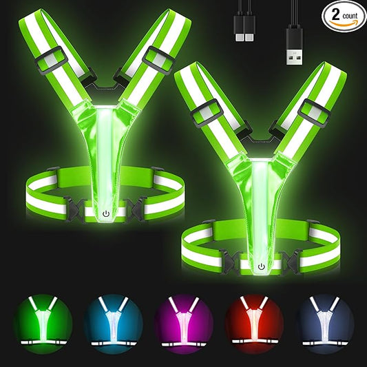 Zacro LED Reflective Vest Running Gear, 5 Lights Colors High Visibility Reflective Running Gear Rechargeable Light Up Running Vest for Walking Running Cycling, Adjustable for Men Women Kids