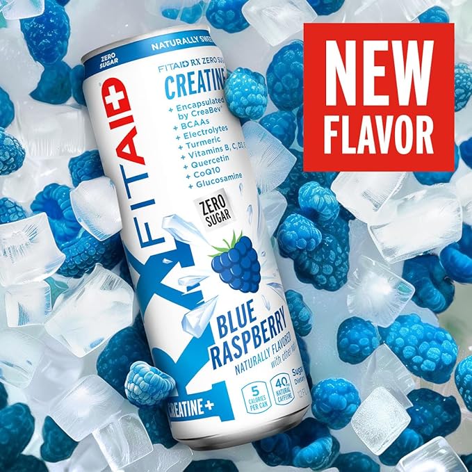 Lifeaid Fitaid Rx + Creatine Drink, Blue Raspberry, Zero Sugar, Vegan, Kosher, Keto Friendly, Gluten Free, 12 Fluid Ounce (Pack of 12)