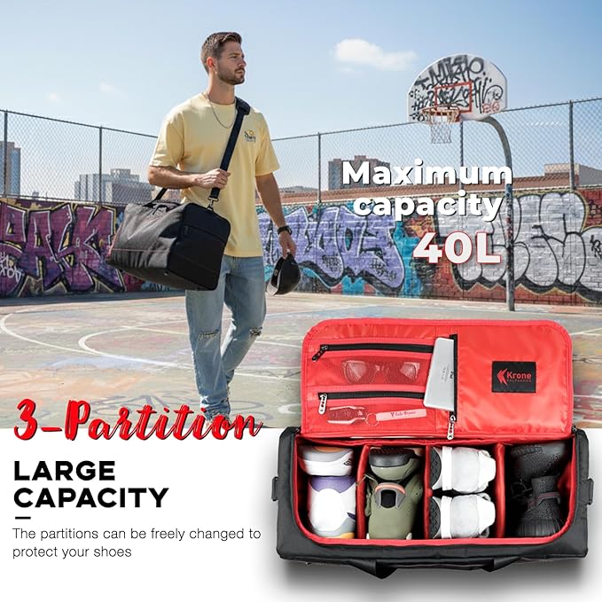 Sneaker Bag for Travel/Sneakerhead gift/Outdoor Sports Bag/Gym Bag /, A Multi-functional Travel Duffel Bag with 3 Adjustable Dividers, & Shoulder Strap,Made of Nylon, by Krone Kalpasmos-classic