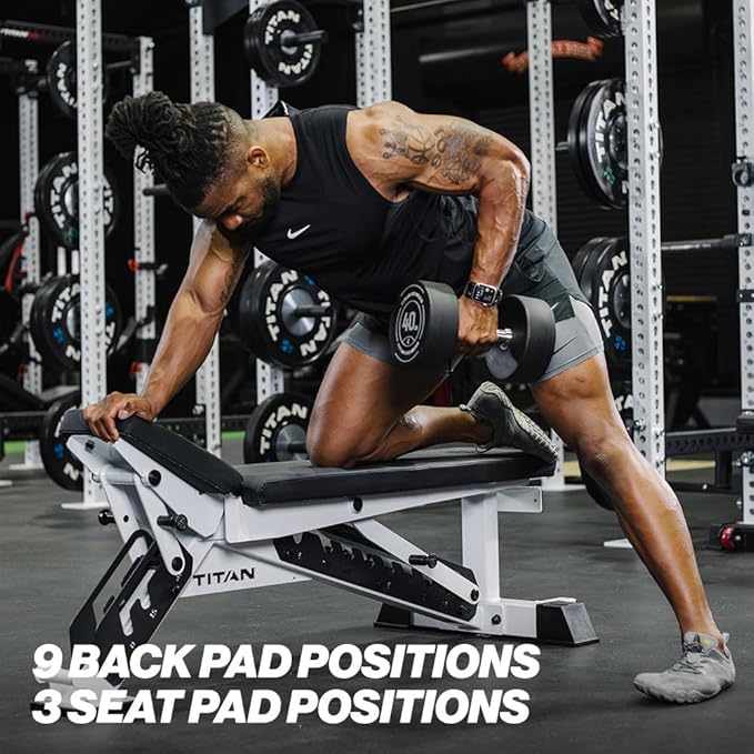 Titan Fitness TITAN Series Adjustable Bench, Supports 600 LB Incline, 1,000 LB Flat, Versatile Single Post Utility Workout Bench for Home Gym, Weightlifting, Strength Training