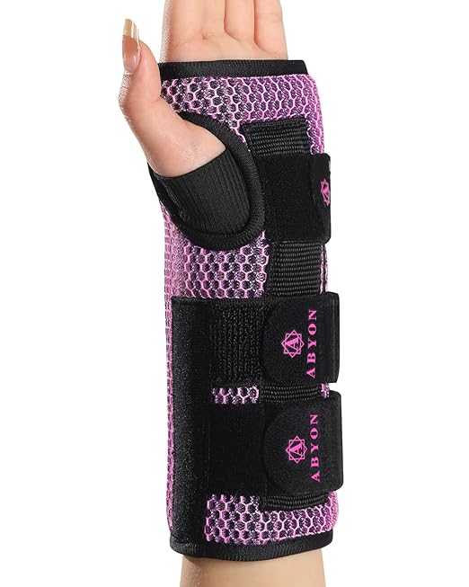 ABYON Carpal Tunnel Wrist Brace Night Support – Wrist Splint for Pain Relief, Tendonitis, Arthritis, Sprains – Lightweight, Breathable Padded Hand Brace for Men & Women, Left Hand (Small,Black/Pink)