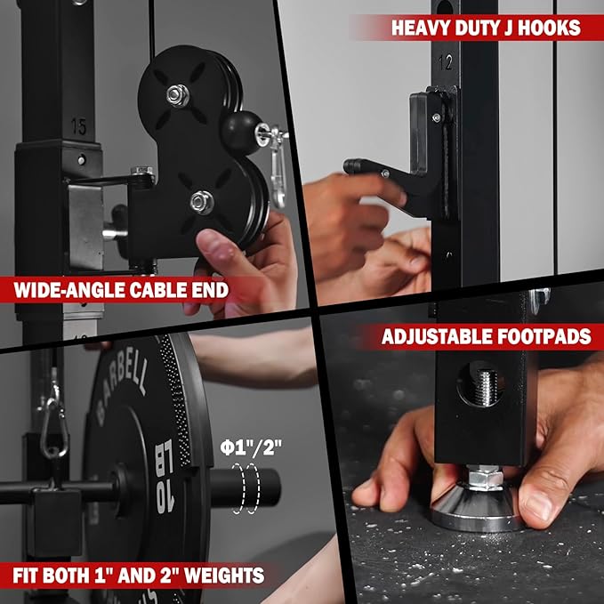 Mikolo Folding Squat Rack, Wall Mounted Power Rack with Cable Crossover Machine & LAT Pull Down, Functional Trainer with 5 Adjustable Function Modes, for Home Gym and Space Saving