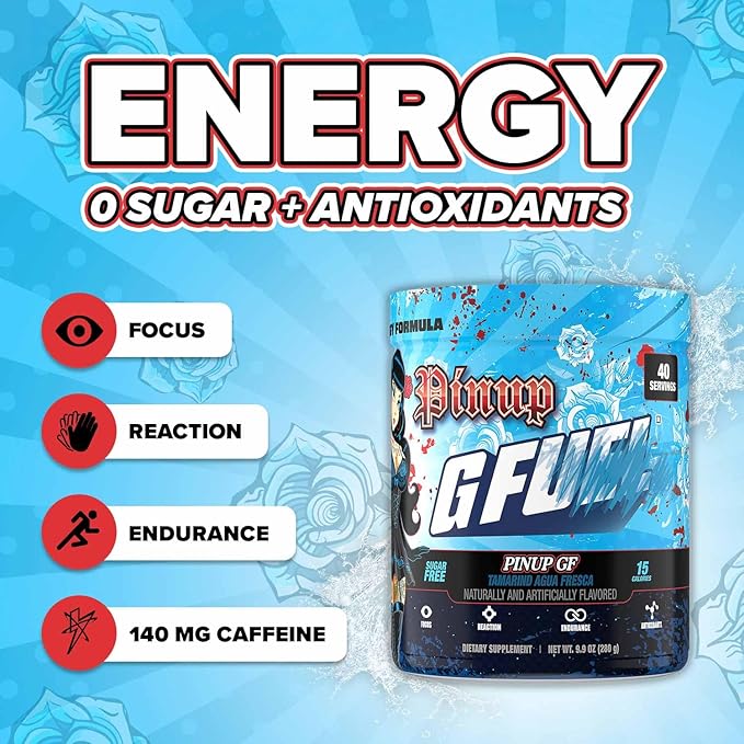 G Fuel Pinup GF Energy Drink Powder, Pre Workout Caffeine Mix for Gaming, Sugar Free Focus Amino, Vitamin + Antioxidants, 9.8oz (Tamarind Agua Fresca, 40 Servings)