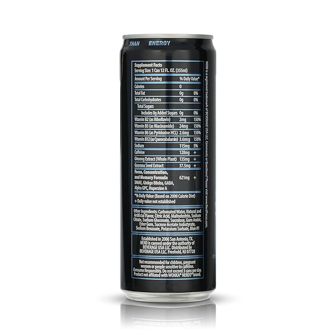 Nerd Focus Zero Calorie Drink | Nootropic Mind Boost & Pre Workout Drink | Sugarfree & Calorie-Free Energy | Mental Clarity, Focus, Performance | Lightly Carbonated | Refreshing Flavor