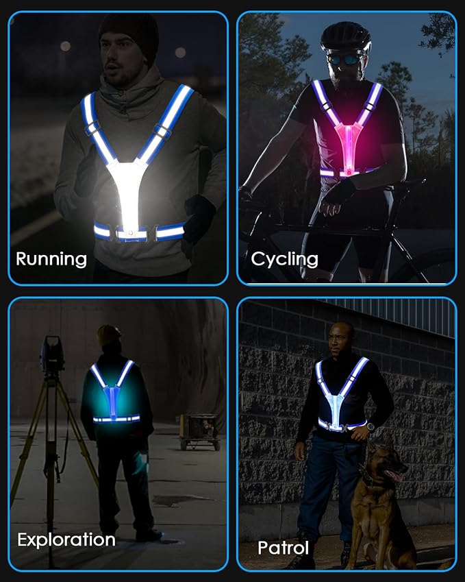 Zacro LED Reflective Vest Running Gear, 5 Lights Colors High Visibility Reflective Running Gear Rechargeable Light Up Running Vest for Walking Running Cycling, Adjustable for Men Women Kids