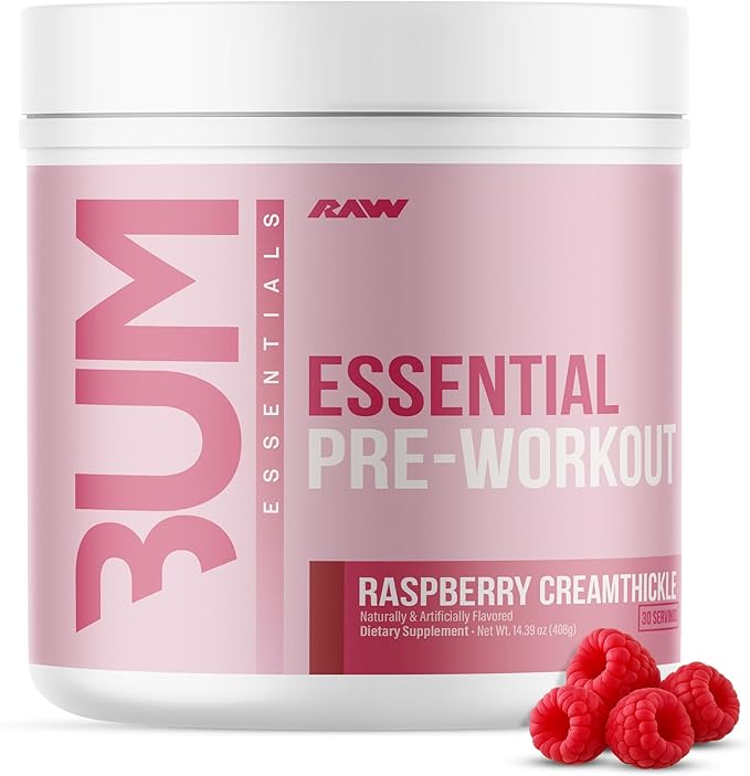 RAW Essential Pre-Workout Powder (Rathberry Creamthickle) - Chris Bumstead Sports Supplement for Men & Women - Preworkout Energy Powder with Caffeine, L-Citrulline, L-Tyrosine, & Beta Alanine Blend