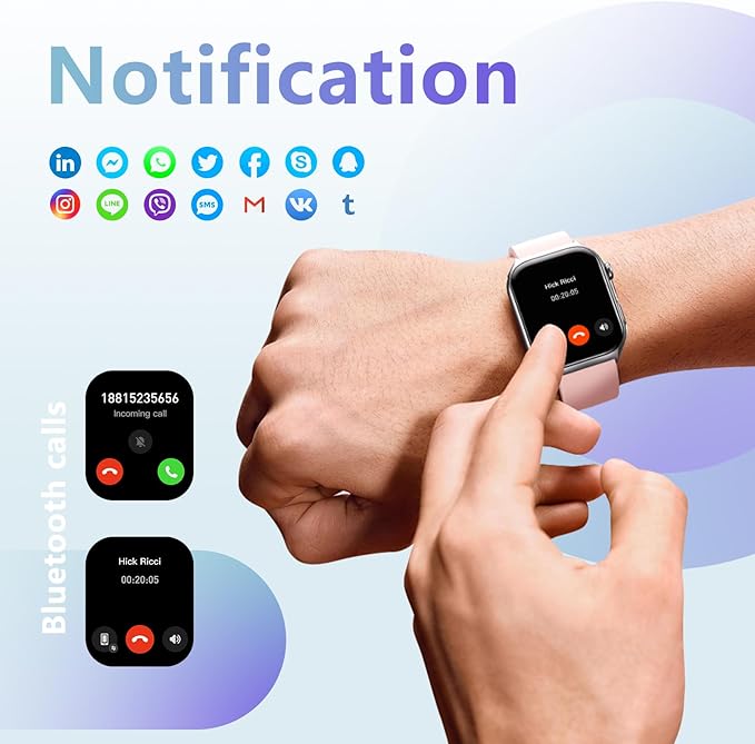 YMS Android Smart Watch for Women - Bluetooth Call,Compatible with Android & iOS,2.0" HD Screen, Heart Rate/Sleep/Step Tracker, 100+ Sports Modes,IP68 Waterproof Men Fitness Tracker (Black)