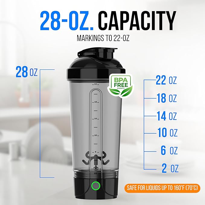 VELOMIX Electric Protein Shaker Bottle - 24 oz | USB-C Rechargeable | Leak Proof Shaker Cups for Protein Shakes | Portable Blender for Shakes and Smoothies (Electric-Black)