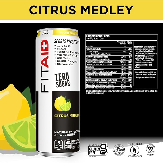 FITAID Post-Workout Recovery Drink Variety Sampler Pack, No Artificial Flavors or Sweeteners, 100% Clean, Vegan, Gluten-Free, Keto-Friendly, Paleo Friendly, 4 Flavors (Pack of 12)