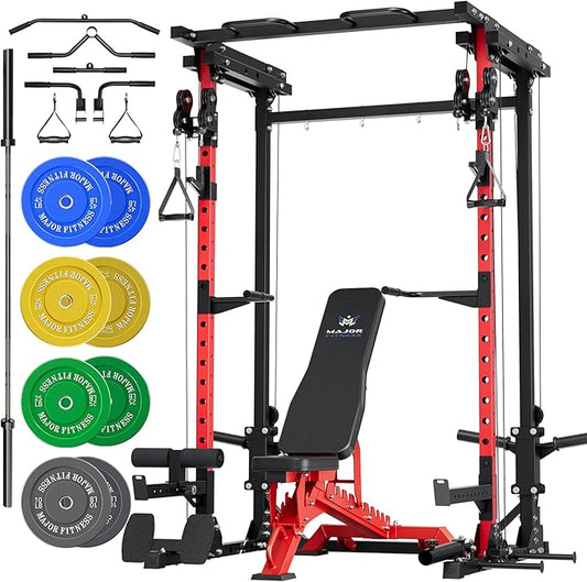 MAJOR FITNESS Drone3 Power Rack, Multi-Function Home Gym Squat Rack with Pull-Up Bar, Cable Crossover & J-Hooks, Heavy-Duty Steel Frame for Maximum Stability & Strength Training