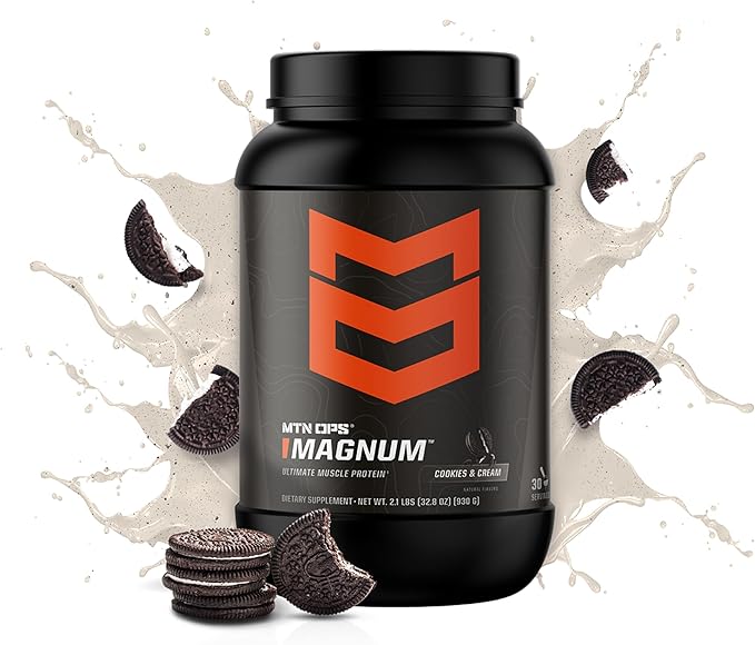 MTN OPS Magnum Cookies & Cream Protein Powder, 23g of Whey Isolate Protein & Milk Protein with BCAAs, Zero Sugar & Gluten Free, Cookies & Cream, 30-Serving Tub