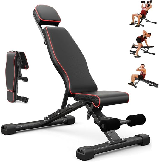 Adjustable Weight Bench for Bench Press, Heavy Duty Stable Workout Bench Foldable Weight Benches for Home Gym, Incline/Decline 90 Degree Bench Exercise Bench