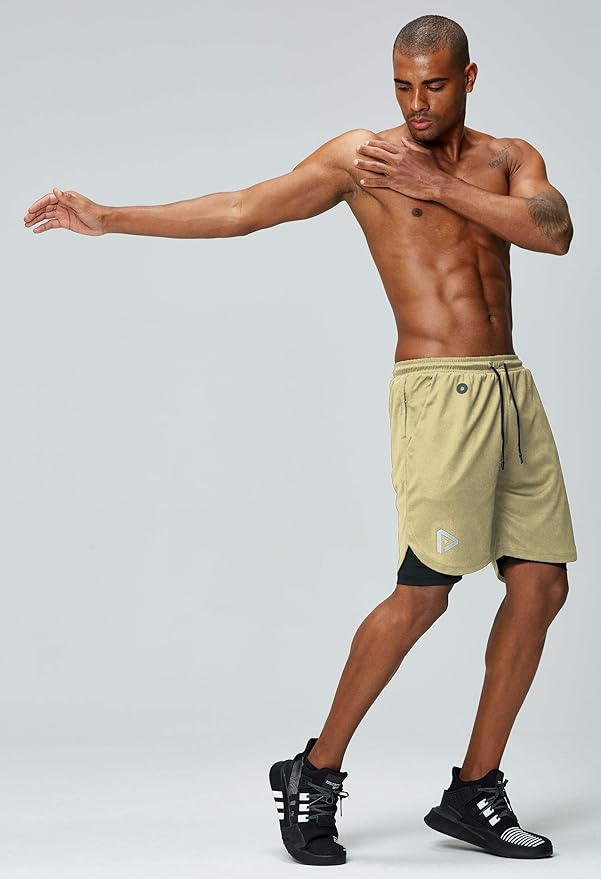 Pinkbomb Men's 2 in 1 Running Shorts Gym Workout Quick Dry Mens Shorts with Phone Pocket