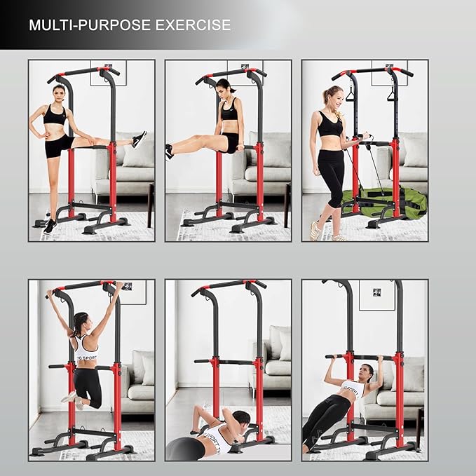 Power Tower Pull Up Bar,Pull-Up Rack Dip Station,Height Adjustable Multi-functional Home Strength Training Gym Equipment, Save Space,People Below 6 feet