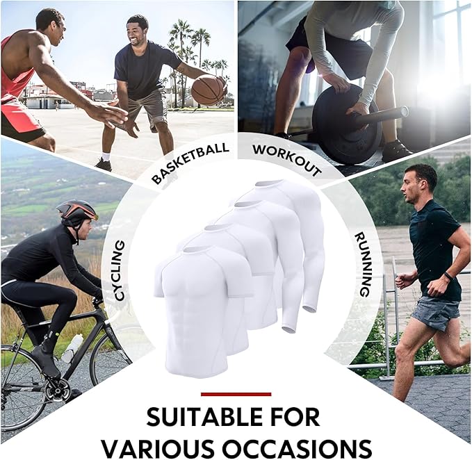 CL convallaria 4 Pack Compression Shirts Men Long Short Sleeve Cooling Dry Rash Guard Athletic Workout T Shirt for Sports