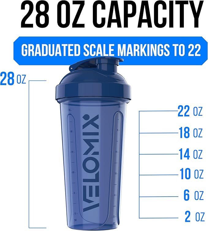 VELOMIX -2 Pack- 28 oz Protein Shaker Bottles for Protein Mixes - 2x Wire Whisk | Leak Proof Shaker Cups for Protein Shakes | Protein Shaker Bottle Pack | Shakers for Protein Shakes-Blue&Pink