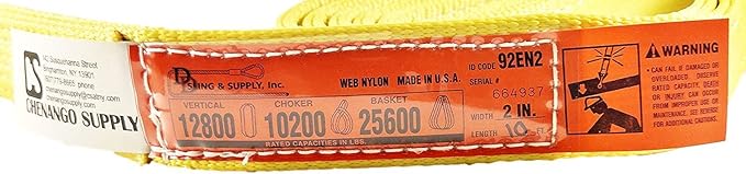 DD Sling-USA Made 1" & 2" Widths by 6' to 12' Lengths in Listing, 2 Ply, Endless Nylon Lifting Slings, 900 Webbing, 12,800 lbs Vertical, 10,200 lbs Choker, 25,600 lbs Basket (USA Made Nylon) (2"x10')